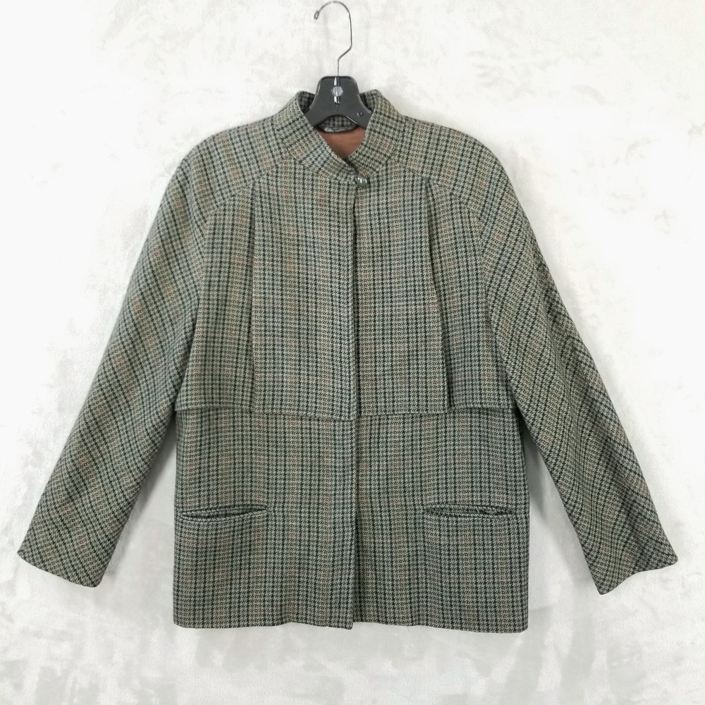 Vtg Tahari Blazer Women 8 Houndstooth 100% Wool Lined Union Made Double Layer